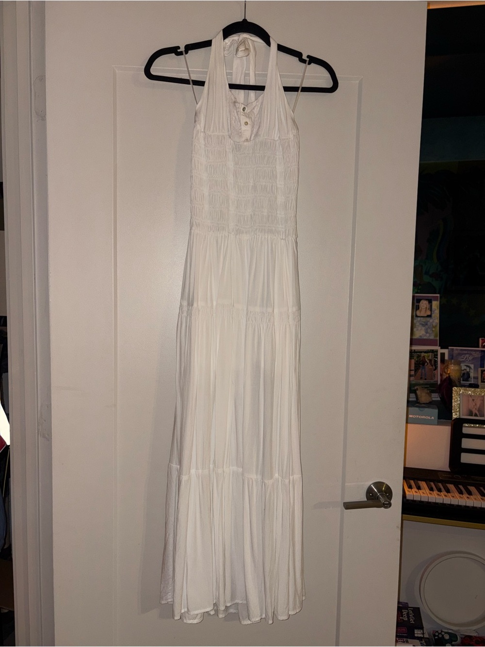 Frankie's Bikinis White Halter Smocked Maxi Dress